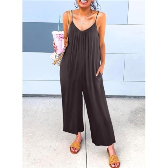 Women's Loose Sleeveless Jumpsuit – Adjustable Spaghetti Straps - Picture 2 of 7